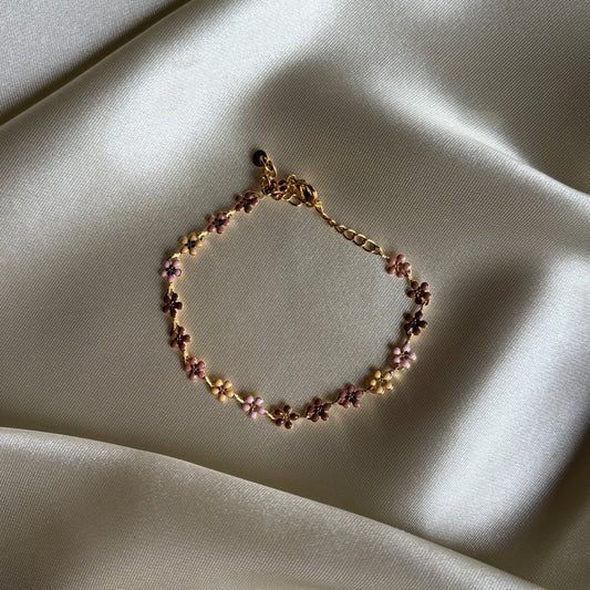 Bloemetjes armband beige